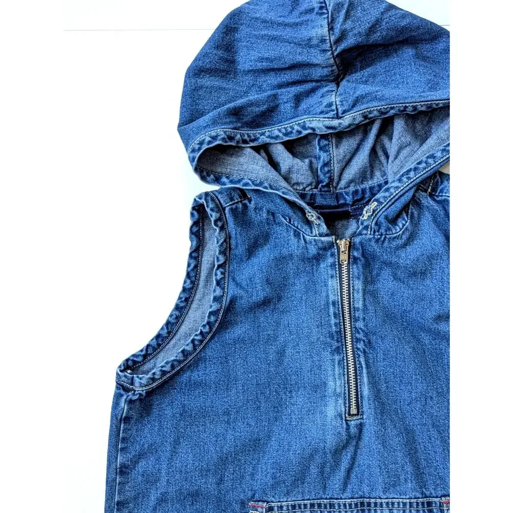 Vintage 90s GAP Girls Denim Hoodie Jumper Dress | Kangaroo Pocket | Size L 10-12